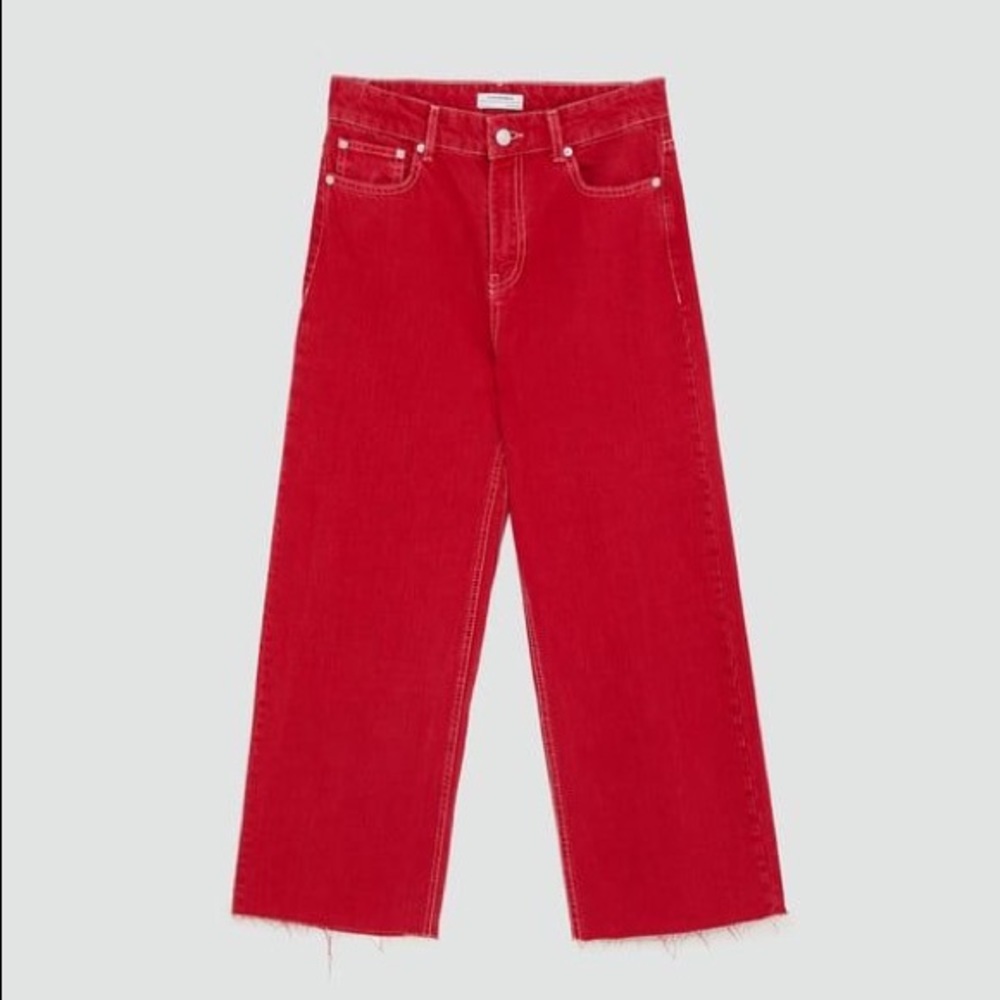 Zara Red Cropped Culotte Jeans